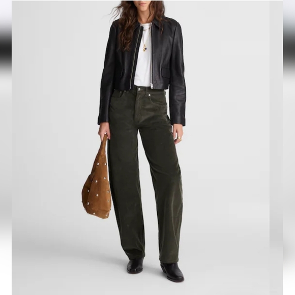 NWT Madewell Women's Pants The Balloon Pant Corduroy Sz 25P $138 Graphite Green